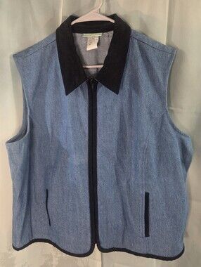 220 Hickory Blue Denim Zip-Front Vest with Black Trim